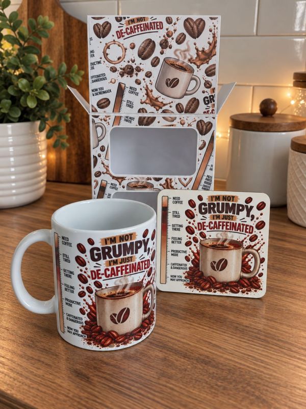 I’m Not Grumpy, I’m Just De-Caffeinated Mug, Coaster or Gift Set